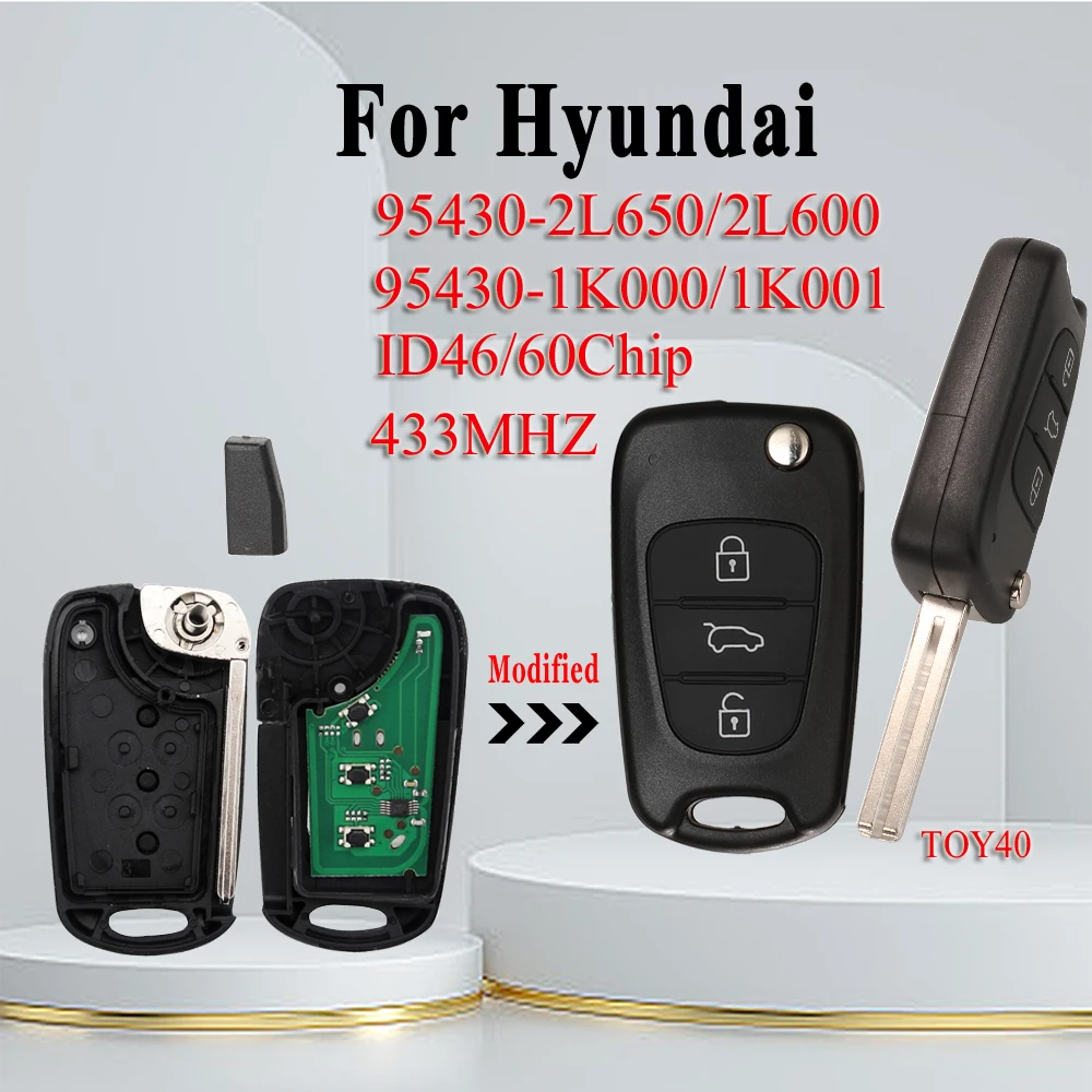 

jingyuqin 3Buttons Remote Car Key 433MHZ ID46/60Chip 95430-1K000/1K001 2L650/2L600 For Hyundai ix20 (2010 – 2015)I30 2007-2012