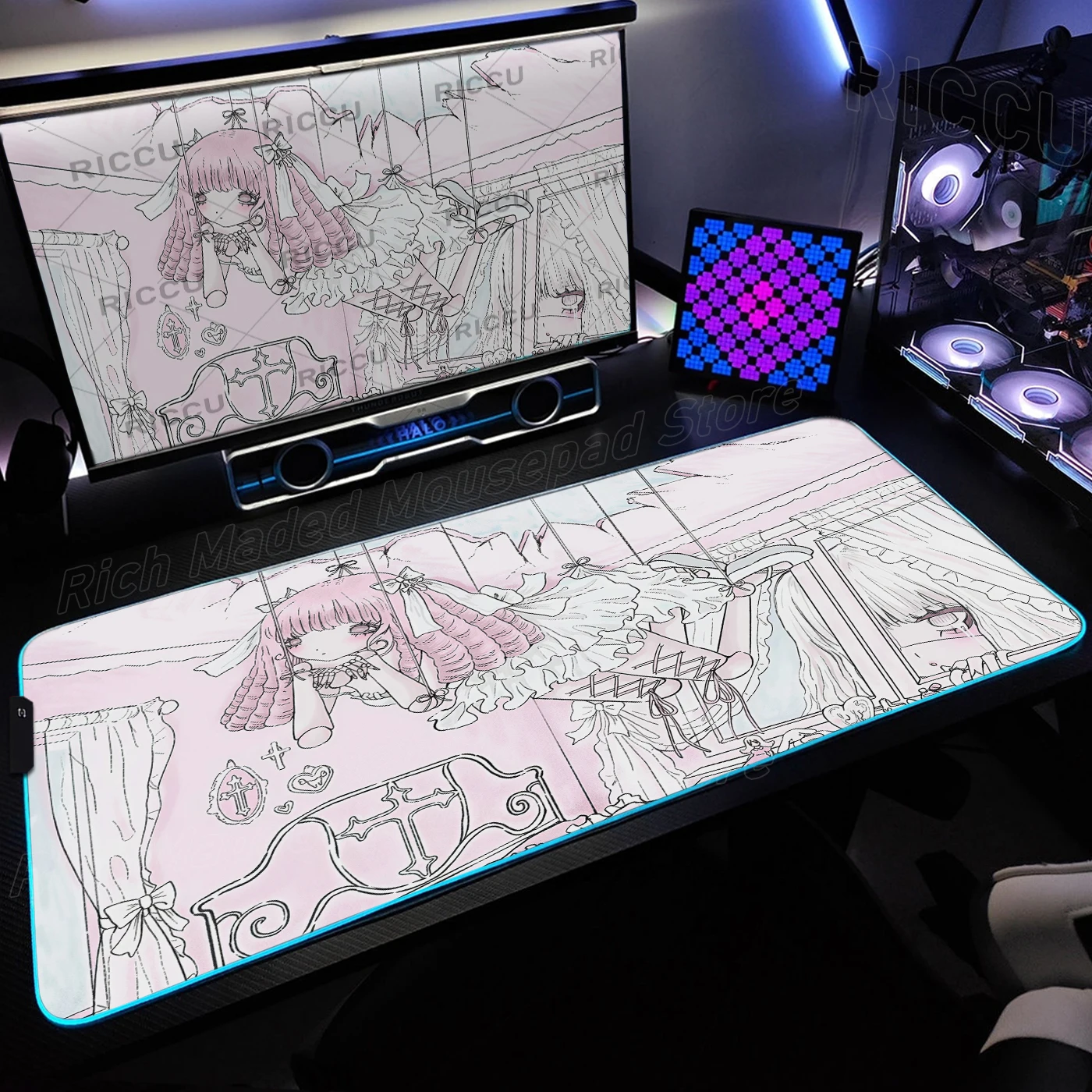 

RGB Pink & White Anime Angel Girl Mouse Pad XXL Creative Cute Desgin Desk Mat Rubber Surface for Office & Gaming LED PC Mousepad