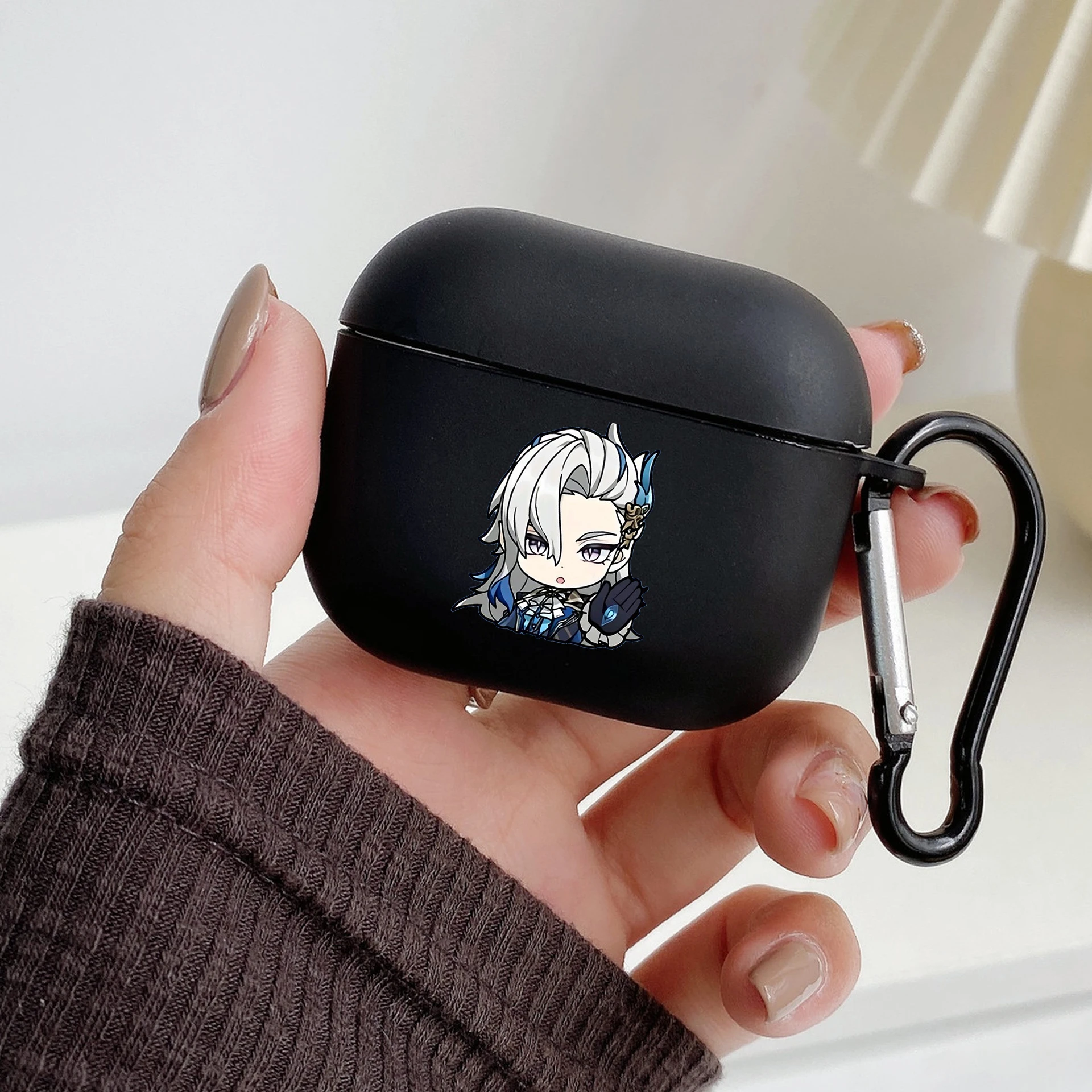 Genshin Impact Collection Earphone Case For Airpods 4 3 2 1 Pro3 Pro2 Shockproof With Keychain For Airpods 4 Black Cover
