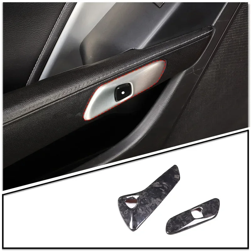 For 2014-2019 Corvette C7 Z06 True Carbon Fiber Style Car Modeling Car Door Electric Switch Button Frame Sticker Auto Parts