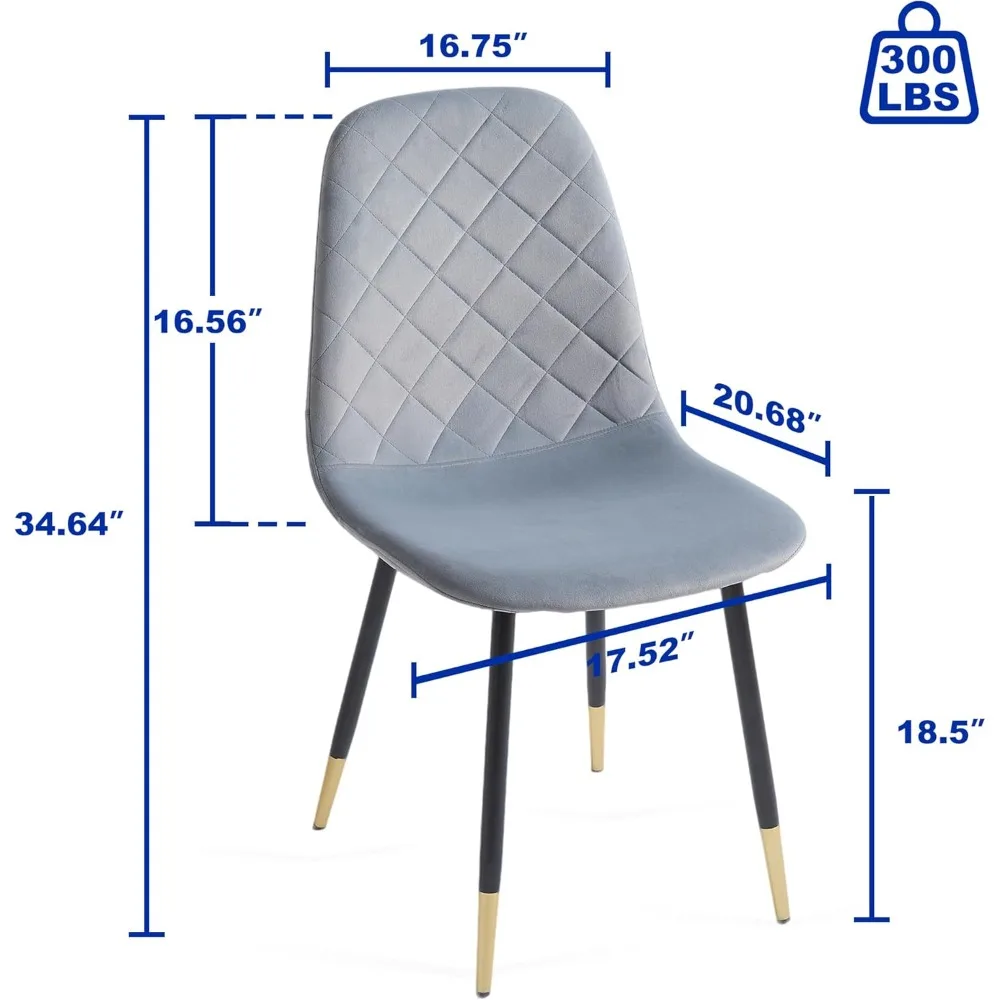 كراسي طعام حديثة مبطنة بالمخمل، مجموعة من 4 قطع بأرجل معدنية للمطبخ المعاصر وغرف الطعام