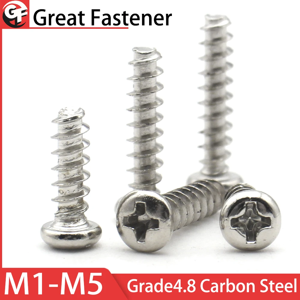 100pcs Nickel-plated Carbon Steel M1 M1.2 M1.4 M1.7 M2 M3 M4 M5 Recessed Round Self-tapping Flat Tail Screw