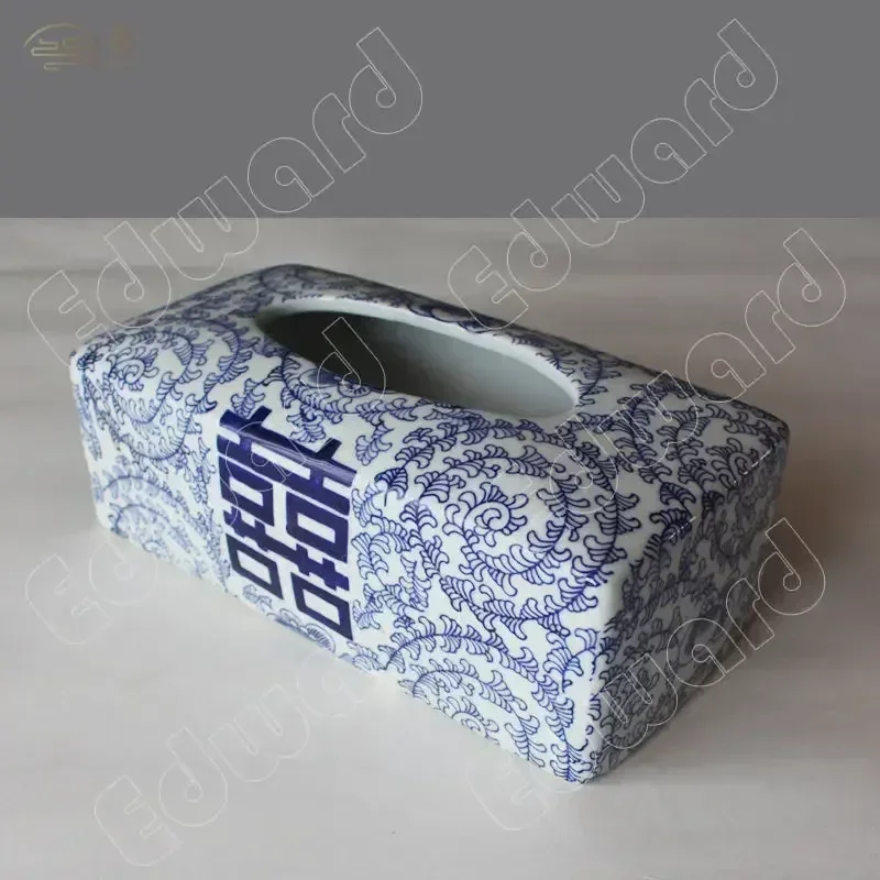 Retro Style Tissue Box Classic Pattern Ceramic Tissue Boxes Blue and White Pottery Tissue Boxes Home Living Room Household Use