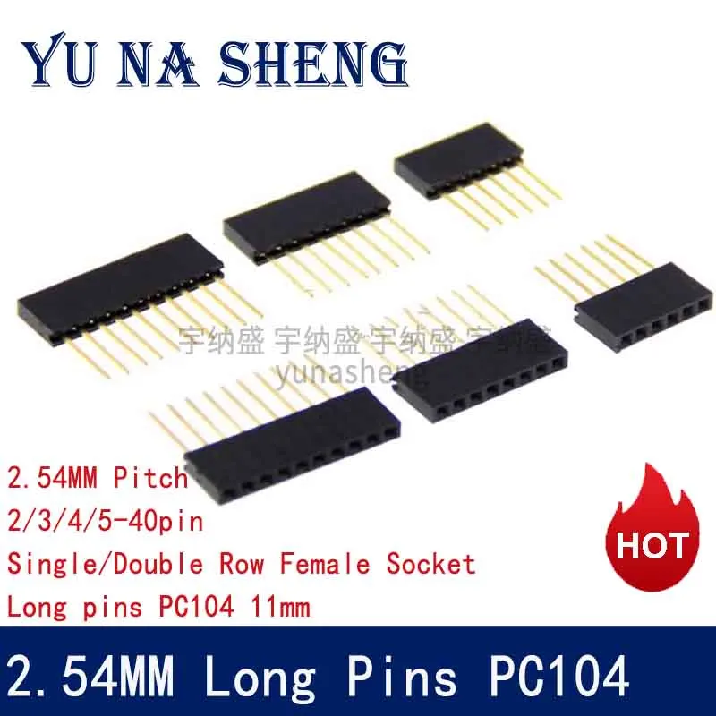 2.54mm  Long pins PC104 11mm Single Double Row Female Socket 1X5/6/8/10/15/16/40 2X3/4/20/18/40  PCB Board PinHeader For Arduino