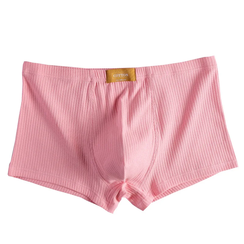 

Men's Boxy Underwear Ribbed Cotton Breathable Comfortable Sweat Absorption Sports Trunks Youth Low-rise U Convex Pouch Underpant