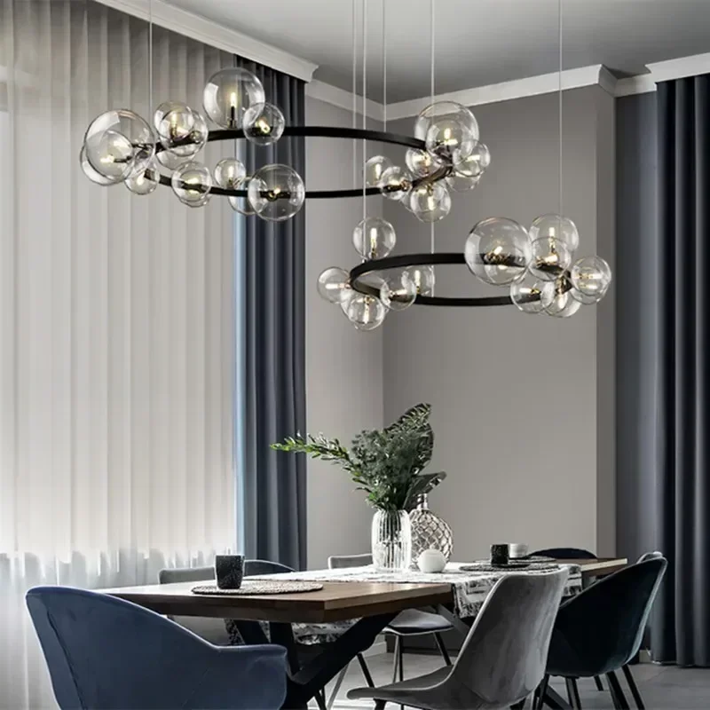 Nordic Esszimmer Einfache Magic Bean Molekül Blase Anhänger Licht Augenschutz Schlafzimmer Wohnzimmer Lampe Glas Ball Kronleuchter