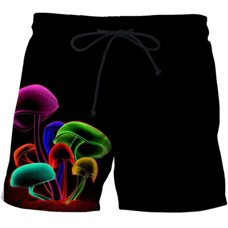 Trendy Dazzling Mushroom Short Pants Men Women Kid 3D Printed Swim Trunks Beach Shorts Skateboard Sport Casual Loose Shorts