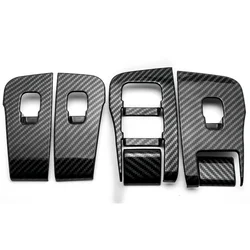 6x Car Decorative Cover Carbon Fiber Texture Door Window Switch Lift Button Frame Decorative Frame For Tesla Model 3 Y 2017-2021