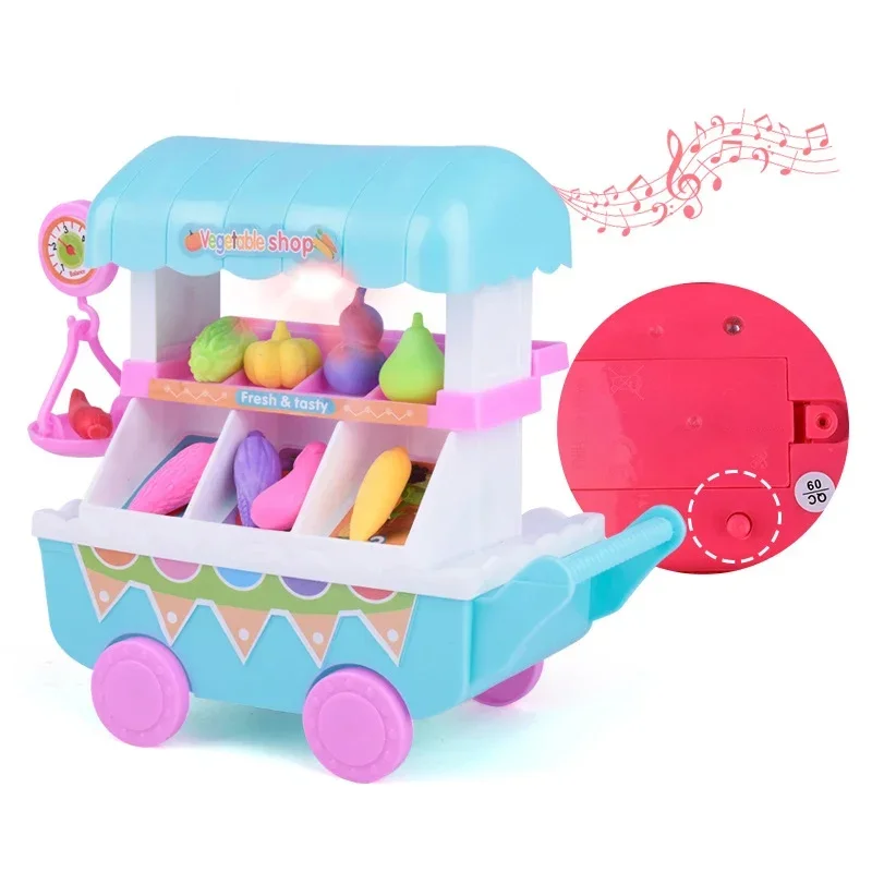 Coolplay Simulation Mini Music Vegetable Shopping Cart Children Play House Trolleys Toys Mini Trolleys Fruit Vegetable Cookware