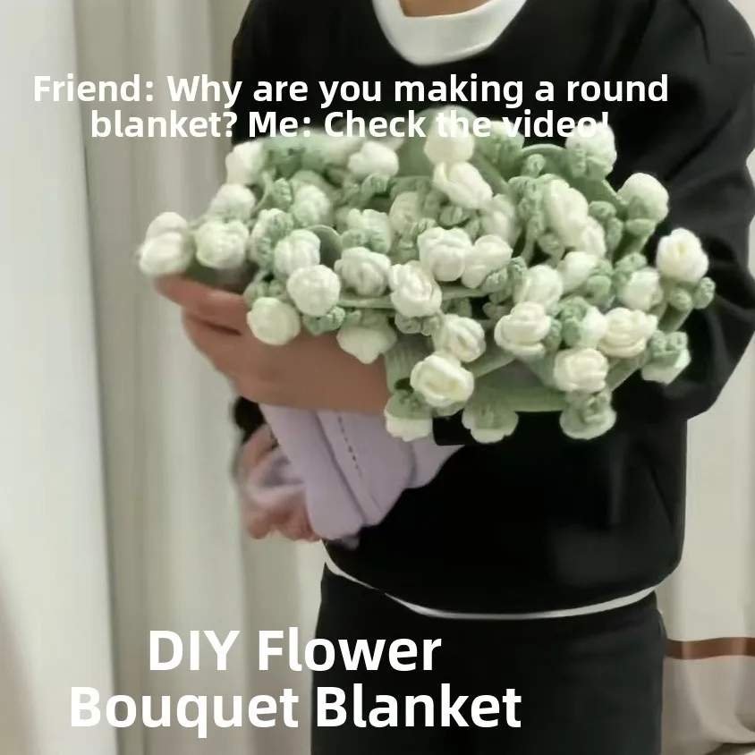 Hand Knitted Wool Blanket DIY Bouquet Material Kit Bellflower Rose Pattern Warm Cloud Blanket for All Seasons Universal Use