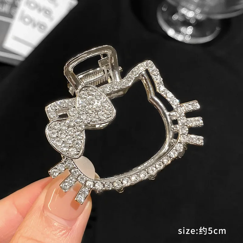 새로운 Sanrio 헬로 키티 상어 그립 만화 키티 고양이 금속 라인 석 잡는 클립 소녀 달콤한 헤어 액세서리 상어 그립