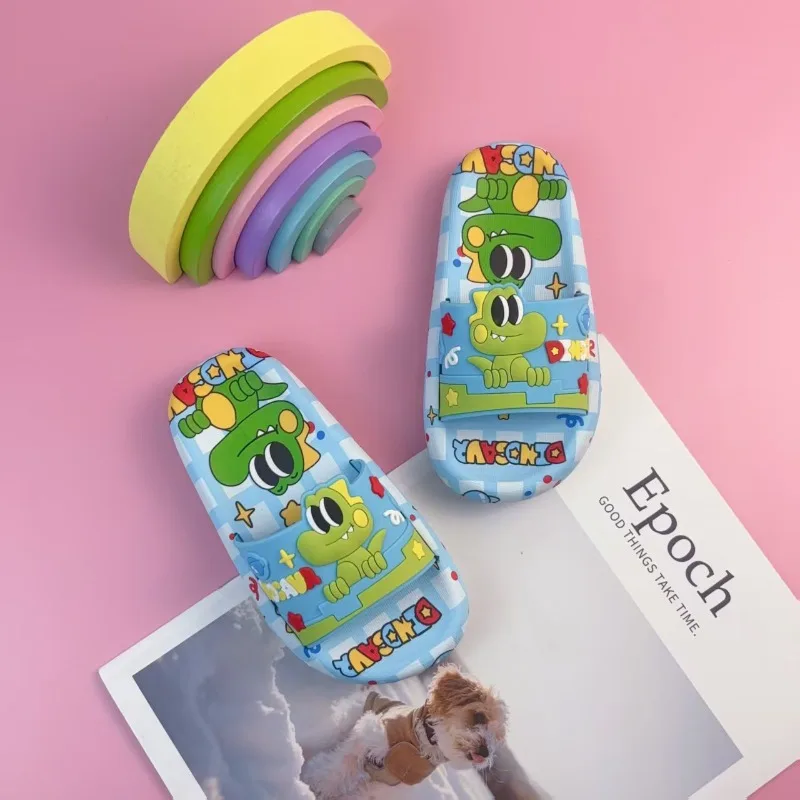 Kids Rubber Slippers Dinosaur Kids Slippers Boys Girls Summer Cartoon Indoor Home Anti-Slip Soft Sole Sandal Outdoor Flip-Flops