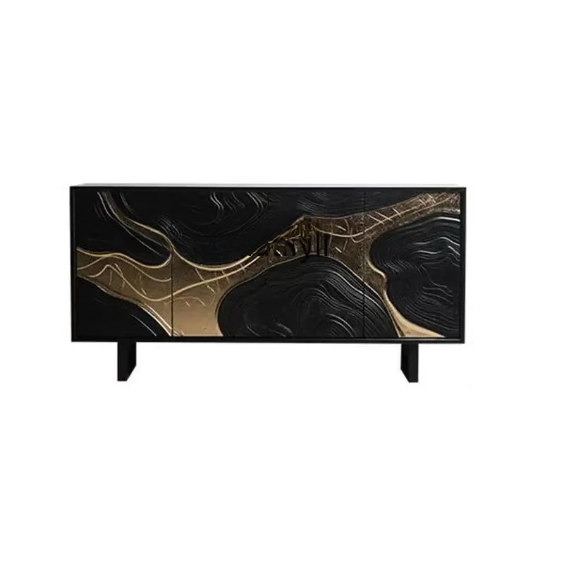 

French medieval style solid wood dining side cabinet retro carved art storage ash wood wabi sari