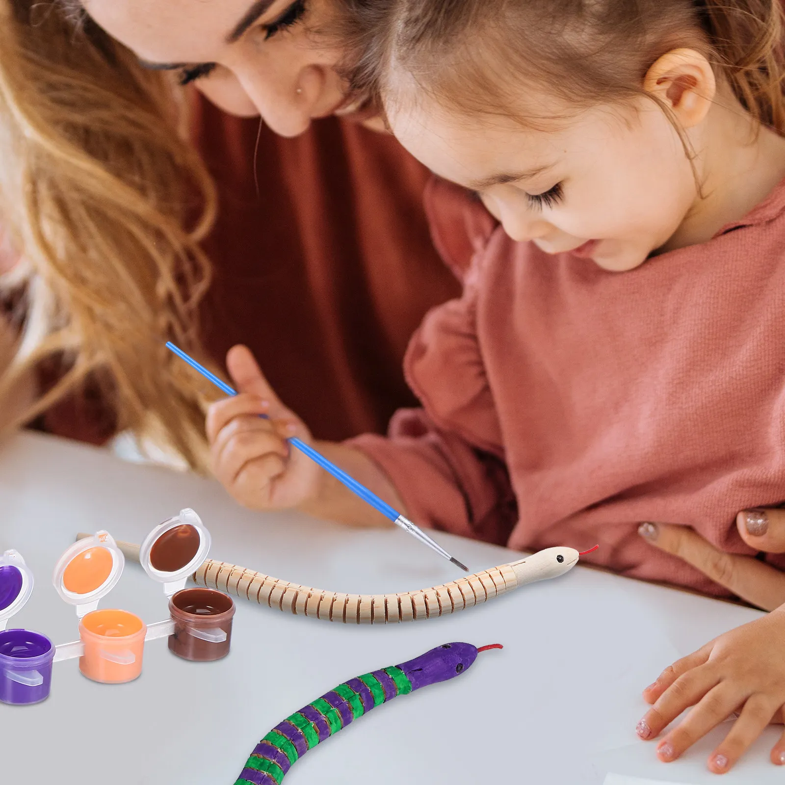 1Set Wooden Snake Painting Craft Kit Realistic Articulated Design for Creative Painting Skill Building Reptile Theme Party Decor