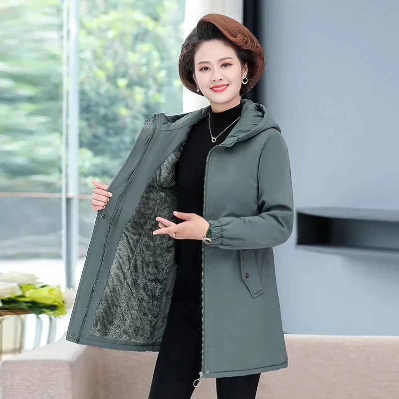 Women Coat Parkas Winter Jacket Fleece Cotton Clothes Oversize Thicke Plush Casual Hooded Mid Long Outerwear Female Windbreakers