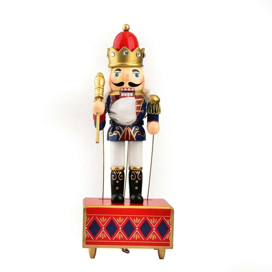 Creative Interactive Nutcracker Music Box 32cm Wooden Handcrafted Christmas New Year Gift Moving Parts Christmas Theme Decorativ