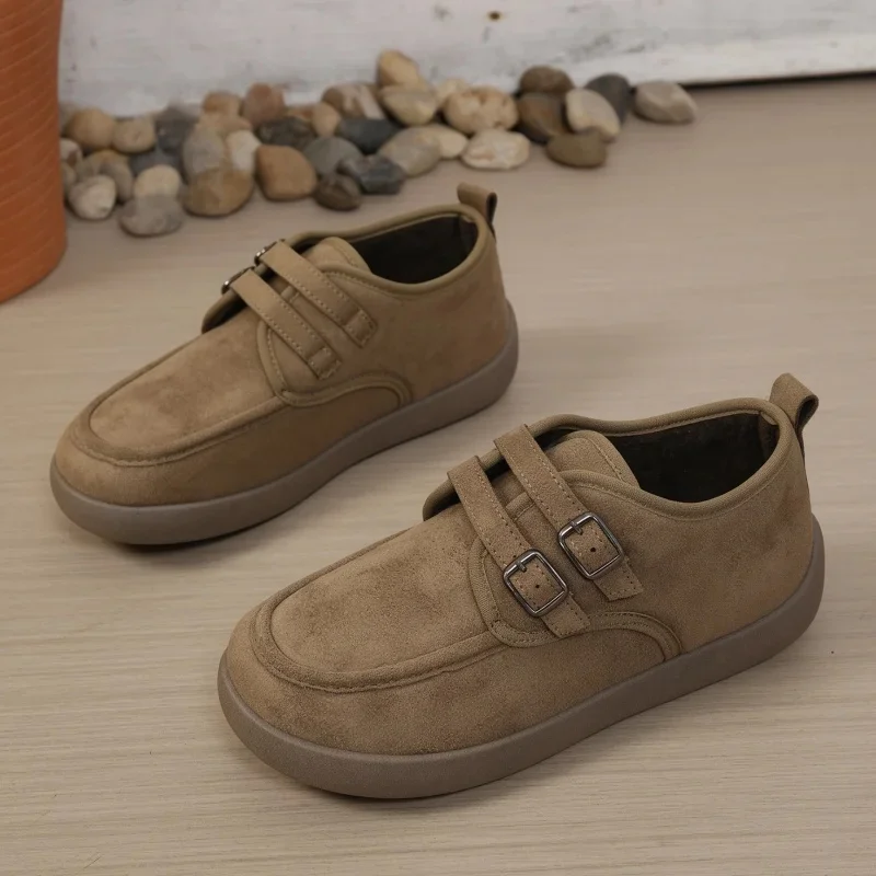 Women's Retro Ankle Casual Boots Double Metal Buckle Loafers Thick Platform Walking Shoes Women's Comfy Winter Daily Ankle Boots