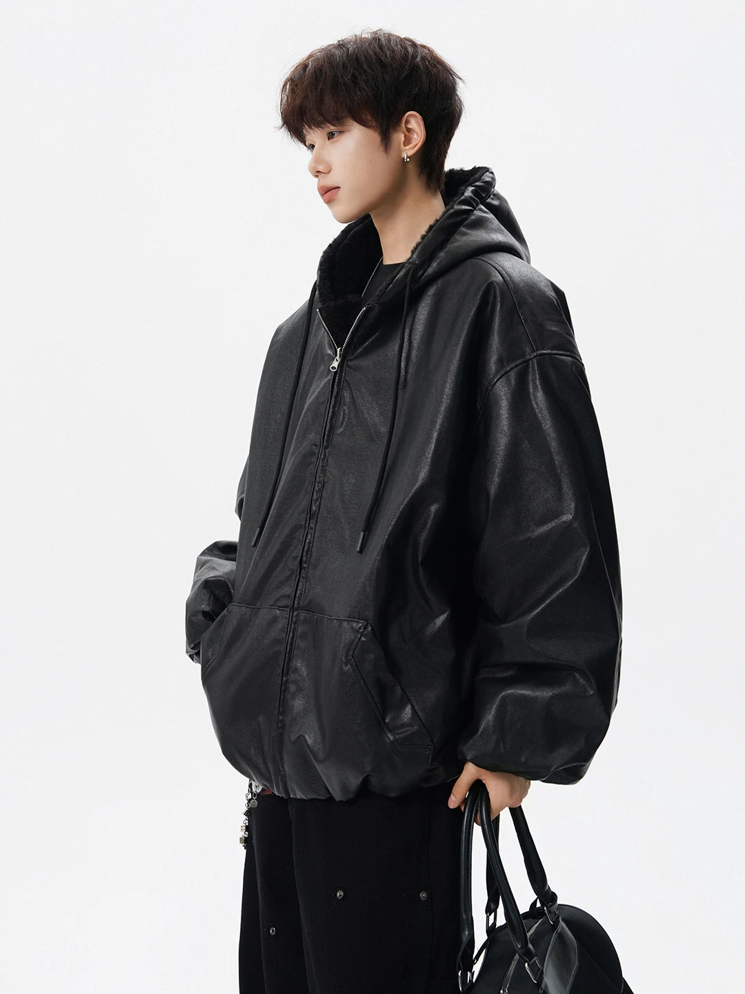 

Мужская двусторонняя куртка из искусственной кожи с хлопковой подкладкой и мехом ягненка, утепленная зимняя куртка с дизайном Mountain Eagle, повседневная теплая куртка