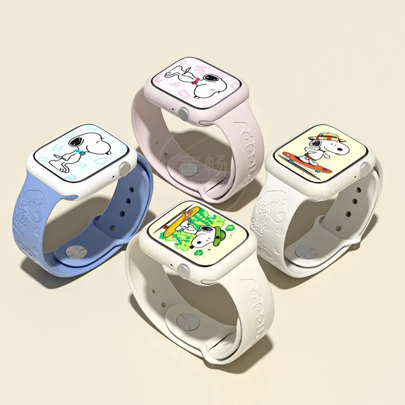 Correa con patrón de Snoopy tallado para Apple Watch, pulsera de silicona para IWatch 8 Ultra 7 6 5, 44mm, 40mm, 45mm, 41mm, 38mm, 42mm