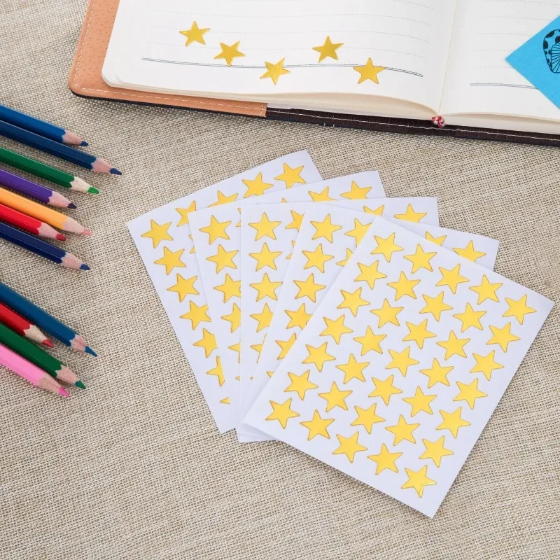 350pcs Mini Gold Silver Colorful Five-pointed Star Sticker Scrapbook Decor Materials Kindergarten Baby Rewards Thank You Sticker