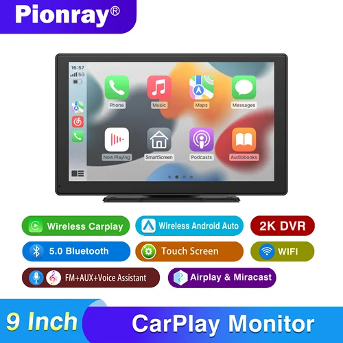 Pantalla CarPlay inalámbrica de 9 pulgadas para coche Compatible con CarPlay y Android Auto, estéreo portátil para coche con navegación GPS Plug & Play