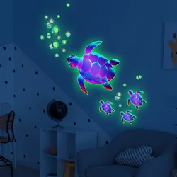 Purple Turtle Luminous Stickers on the Wall Kids Rooms Bedroom Decortion Animals Wallpaper Home Decor Glow In The Dark Stickers