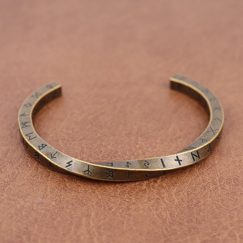 Trendy Charm Viking Nordic Runes C-förmiges Armband für Männer Frauen Edelstahl klassisches Mobius Öffnungsarmband Amulett Schmuck – Detail 4