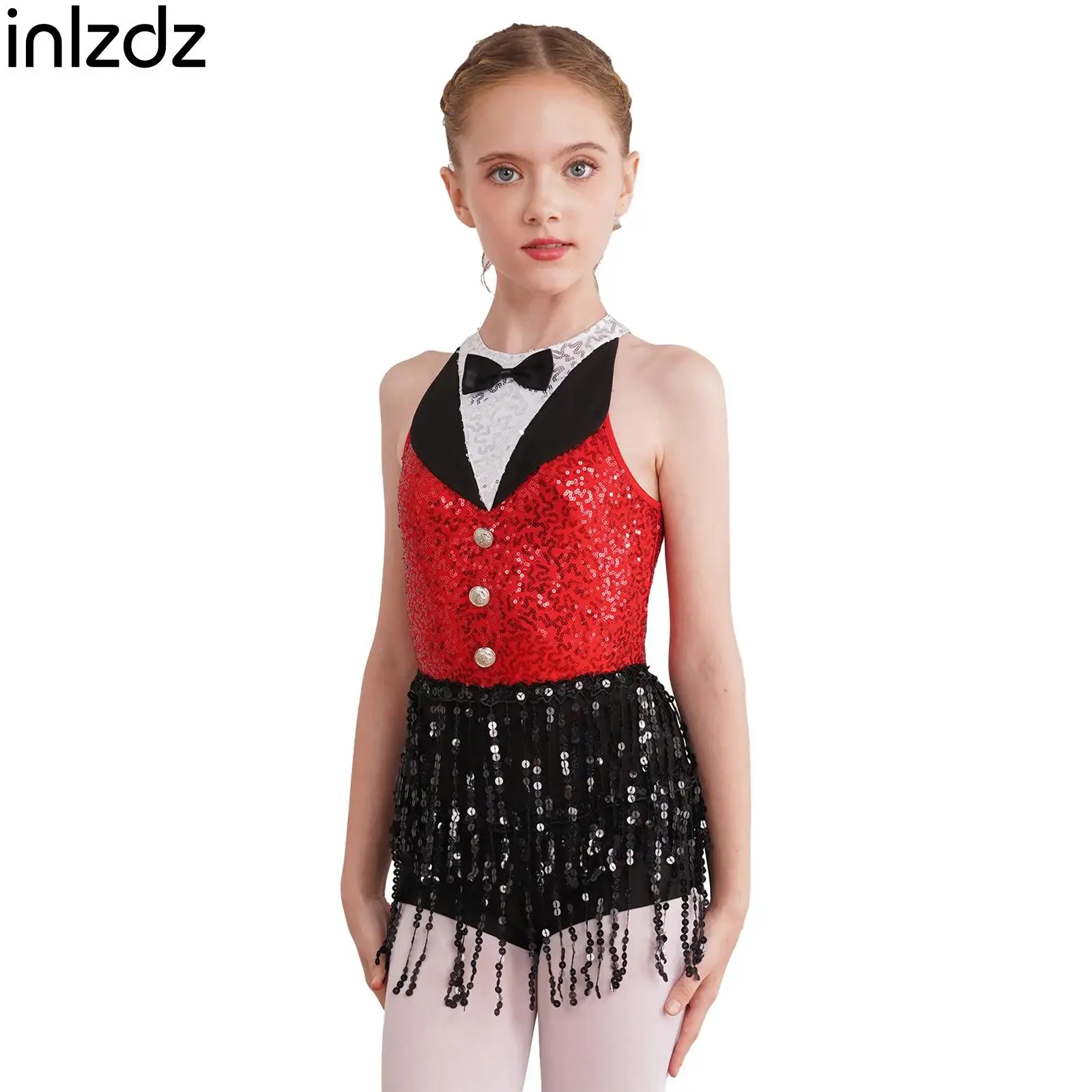 Kids Girls Sequin Sequin Dance Dress Latin Jazz Dance Performance Costume Sleeveless Boyshorts Sequin Tassel Hip Hop Dancewear