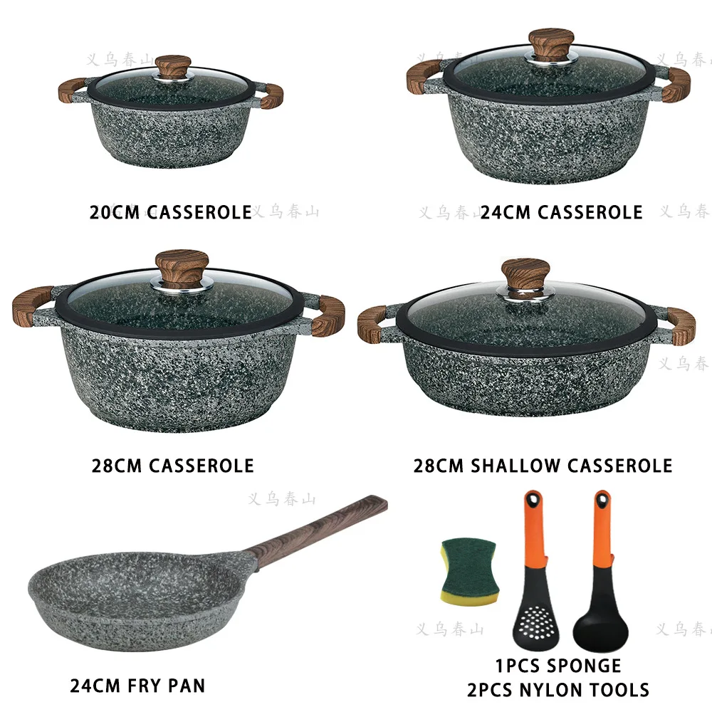 12pcs Set Granite Pot Set Non Stick Pots and Pans Set for Cooking Kitchen Healthy Cookware Set