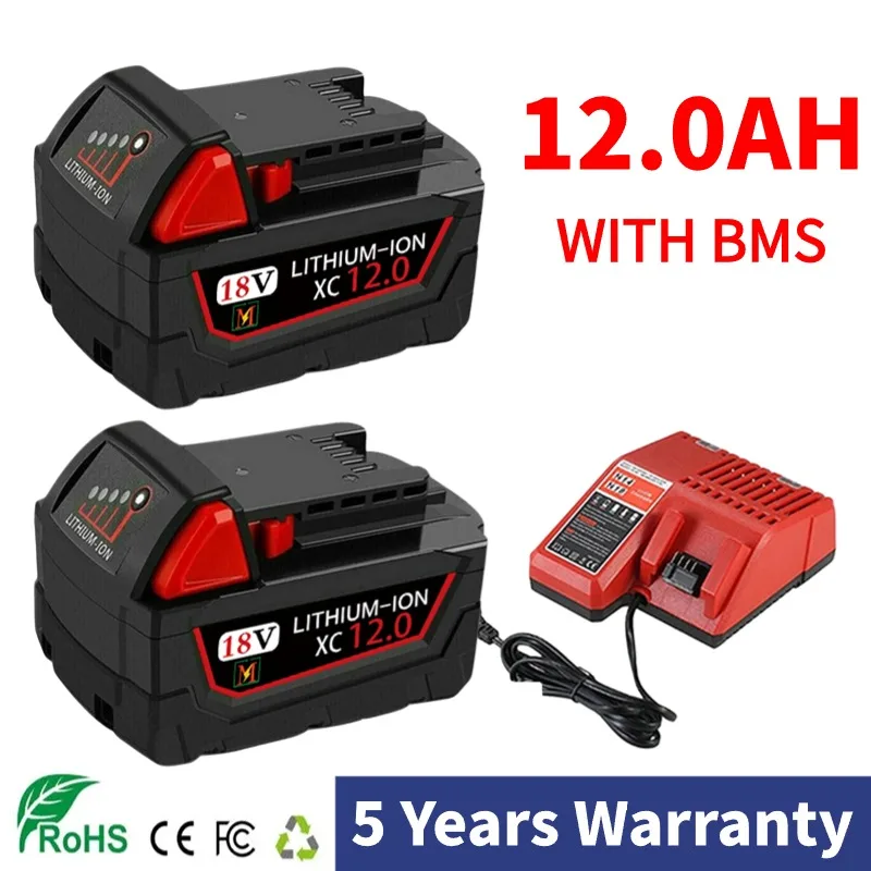 

New 18V 12Ah Replacement Battery for Milwaukee M18 XC 48-11-1860 48-11-1850 48-11-1840 48-11-1820 Cordless Power Tools