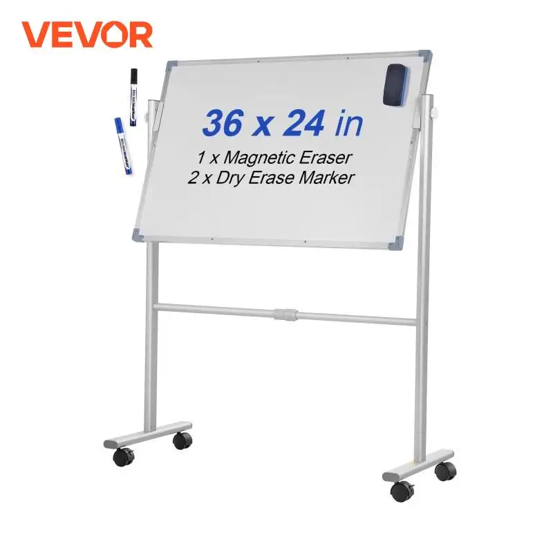 

VEVOR Mobile Magnetic Whiteboard 36 x 24 Inch Double Sided 360 Degree Reversible Rolling Dry Erase Board Height Adjustable