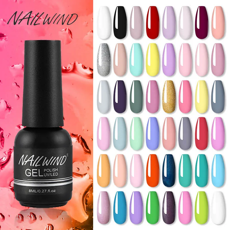 NAILWIND 네일 아트 반영구 하이브리드 네일 래커 베이스 탑 코트 젤 바니시, 독특한 젤 광택, 8ml 플라스틱 병