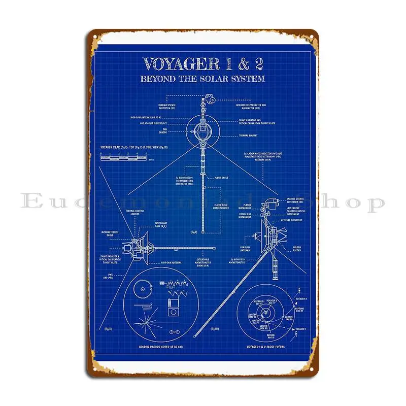 Voyager Deep Space Exploration Probes Blueprint Metal Signs Retro Wall Cave Retro Create Wall Plaque Tin Sign Poster