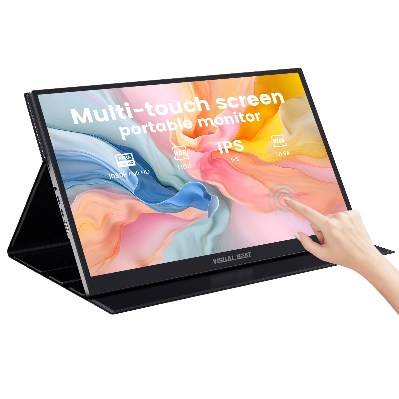 Visual Beat Portable Touch Screen Monitor 17.3'' 1080P FHD IPS USB-C Display with USB 2.0, HDMI, Dual Speakers for Laptop PC