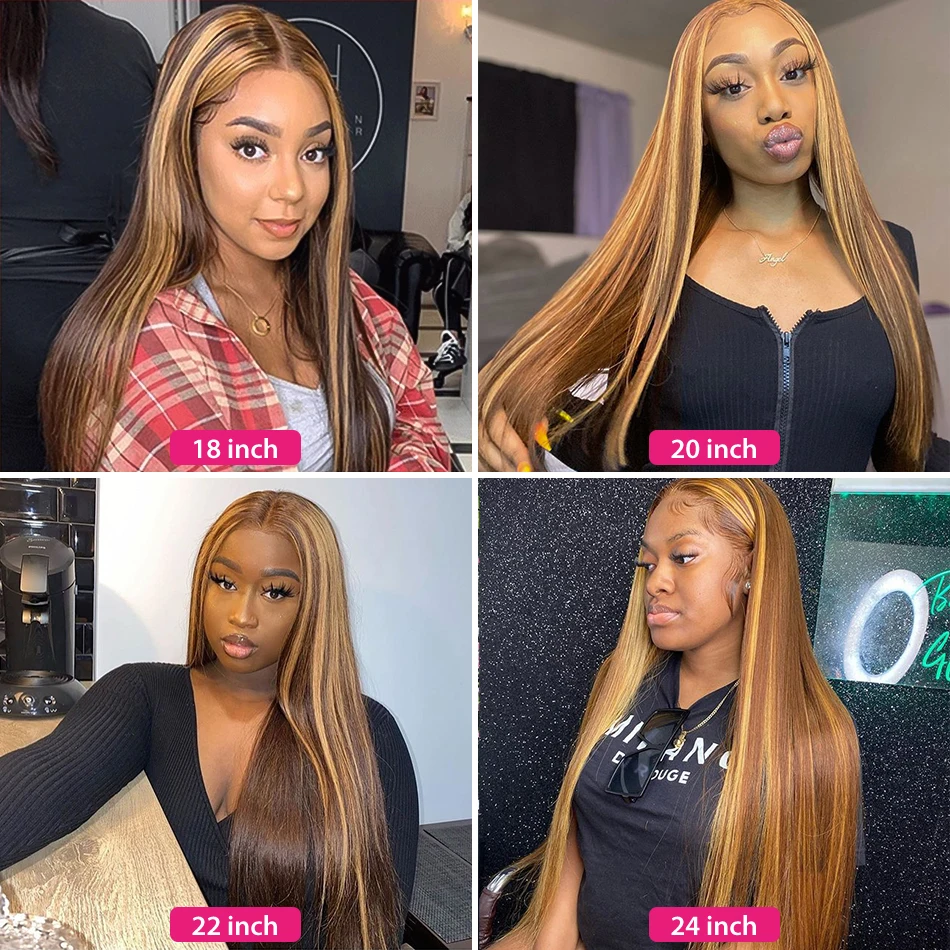 13x4 Highlight Straight Wig Lace Front Human Hair Wigs For Women Lace Frontal Wig Pre Plucked Ombre Blonde Colored Human Hair Wi