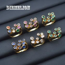Modern Fashion Colorful Cubic Zirconia Rings for Women Round CZ Irregularity Wide Ring High Quality Gold Color Fine Jewelry