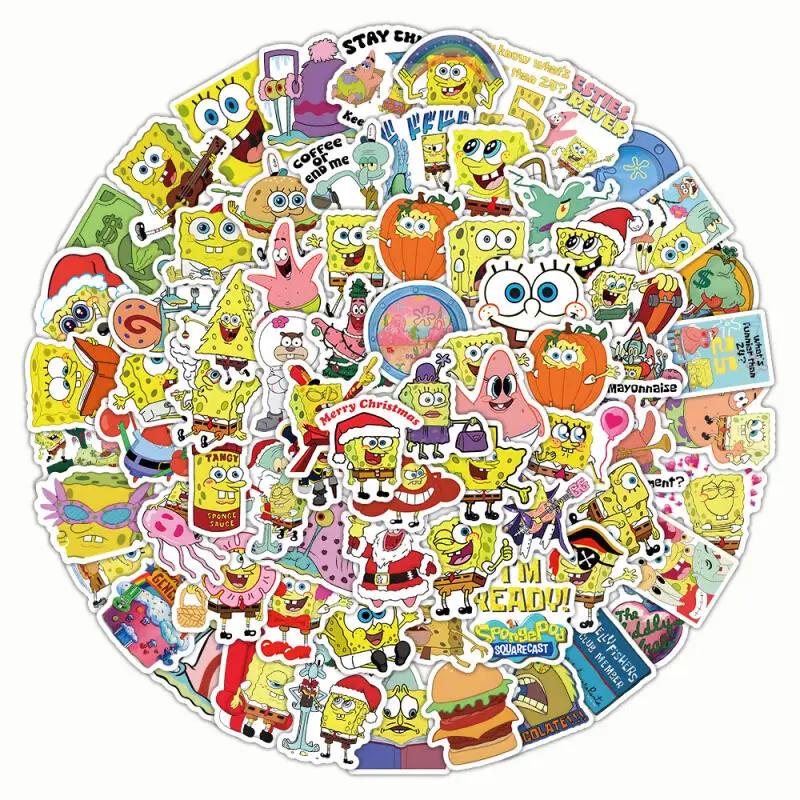 100 Non Repeating Spongebob Squarepants Anime Cartoon Stickers Hand Account Materials Student Reward Stickers Sealing Stickers