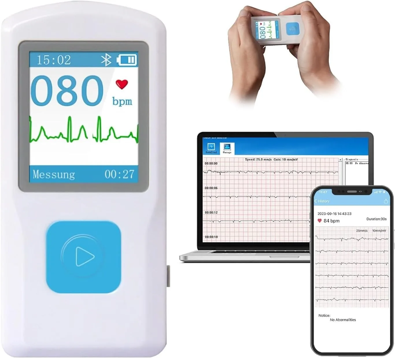 Moniteur ECG Bluetooth portable, électrocardiogramme visible, écran couleur PM10, moniteur ECG numérique multifonctionnel, chargement USB