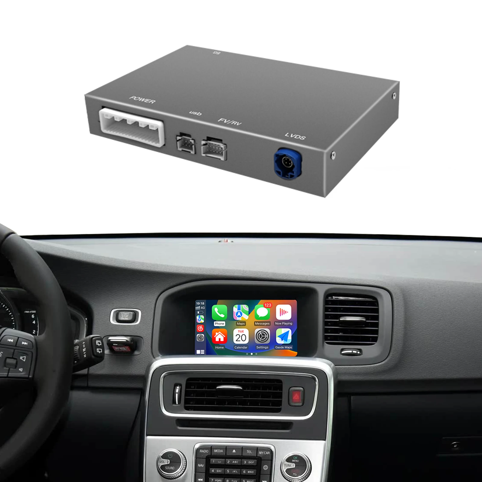 Nieuwe draadloze CarPlay Android Auto module retrofit kit voor Volvo V40 V60 S60 XC60 V70 XC70 S80 scherm upgrade decoder box Airplay - afbeelding 2