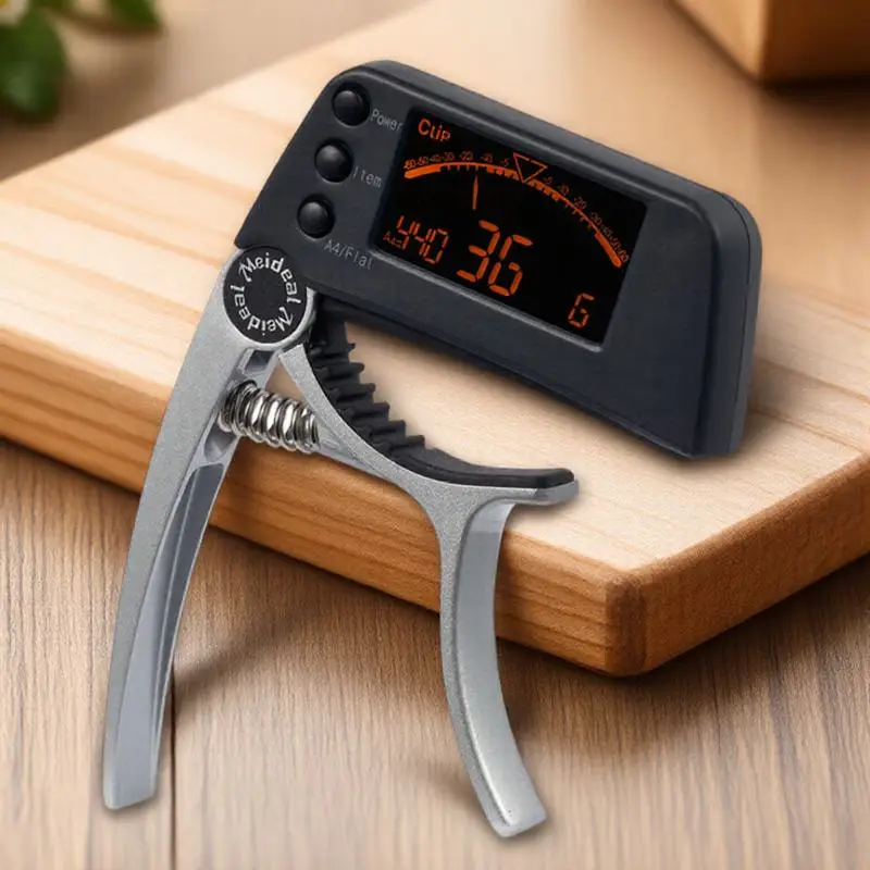 

Electronic Guitar Tuner Capo 2-In- Lcd Clip On For Acoustic Electric Classical Guitar Ukulele Banjo Silver