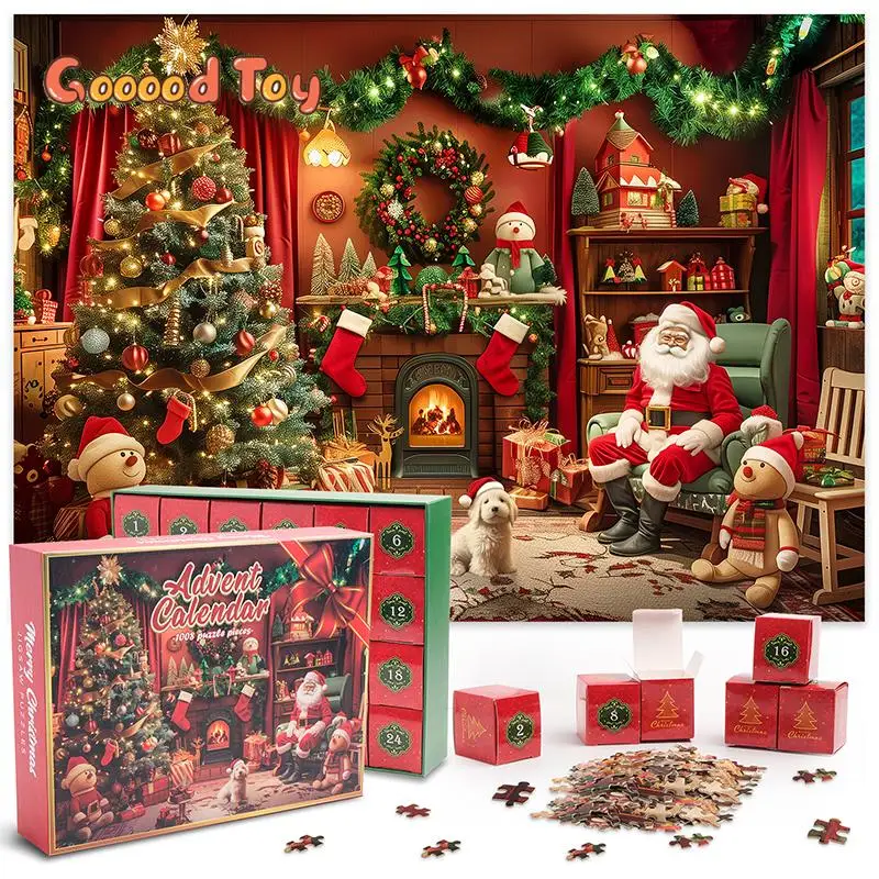 Christmas Advent Calendar 2024 1008 Pieces DIY Jigsaw Puzzle Christmas Celebration Countdown for Kids Adult Xmas Gift Home Decor