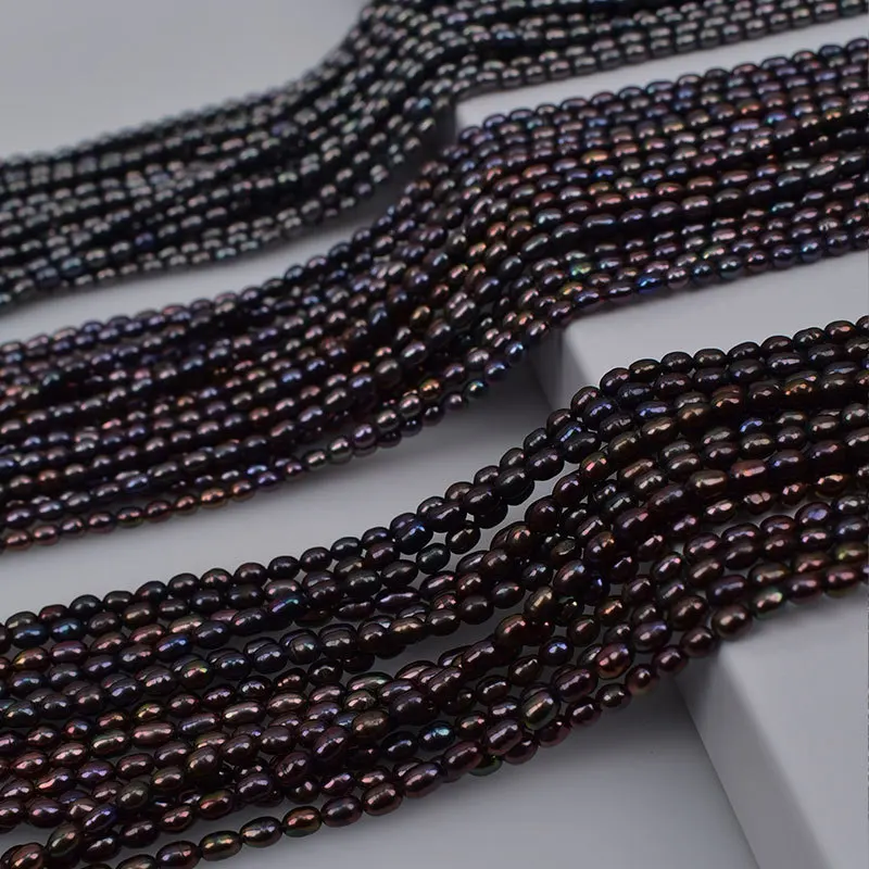 

Natural Freshwater Pearl Dyed Peacock Black Small Rice Beads3-4mmRice-shaped PearldiyNecklace Accessories