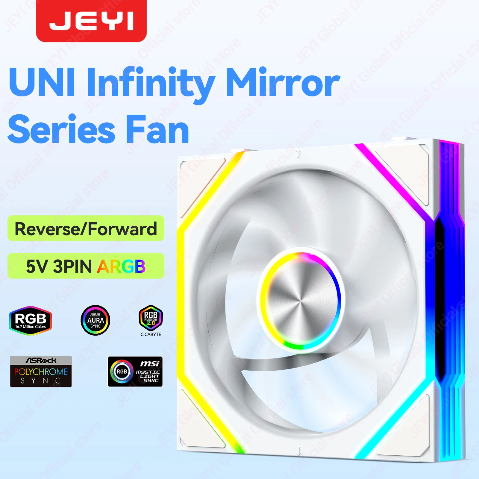 JEYI 12CM ARGB PC Fans Hydro Bearing Fan Infinity Mirror 30dB(A) cooling fan 5V3pin PWM 800-2000RPM Forward/Reverse Blade Fan