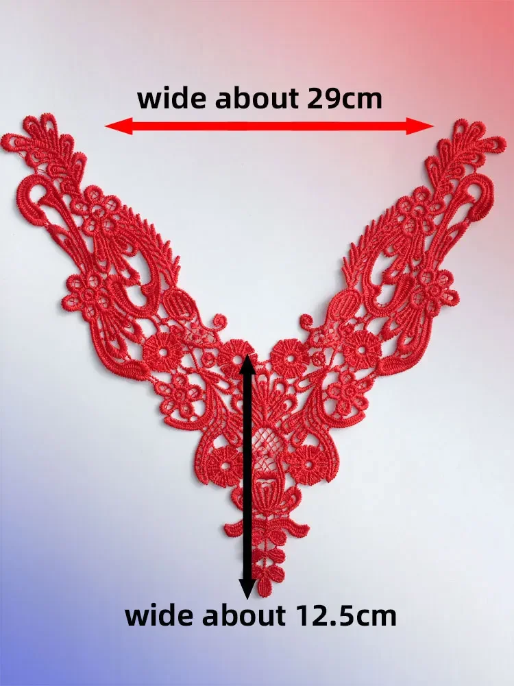 29cm * 12,5 cm 1pc Luxus Mesh schwarz weiß rot bestickte Blume Spitze Stoff Kragen Näh applikation DIY Guipure Hochzeits dekor