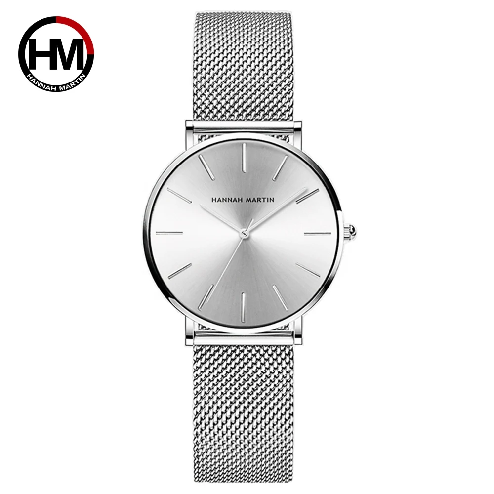 HANNAH MARTIN Top Brand Hot Selling Original Quartz Watch Women Simple Elegant Steel 36mm Japanese Movement Clock Banquet Matching & Work Leisure Watches Ladies Clock Local Watch Women Mesh with Quartz Movement Original Ladies Watch