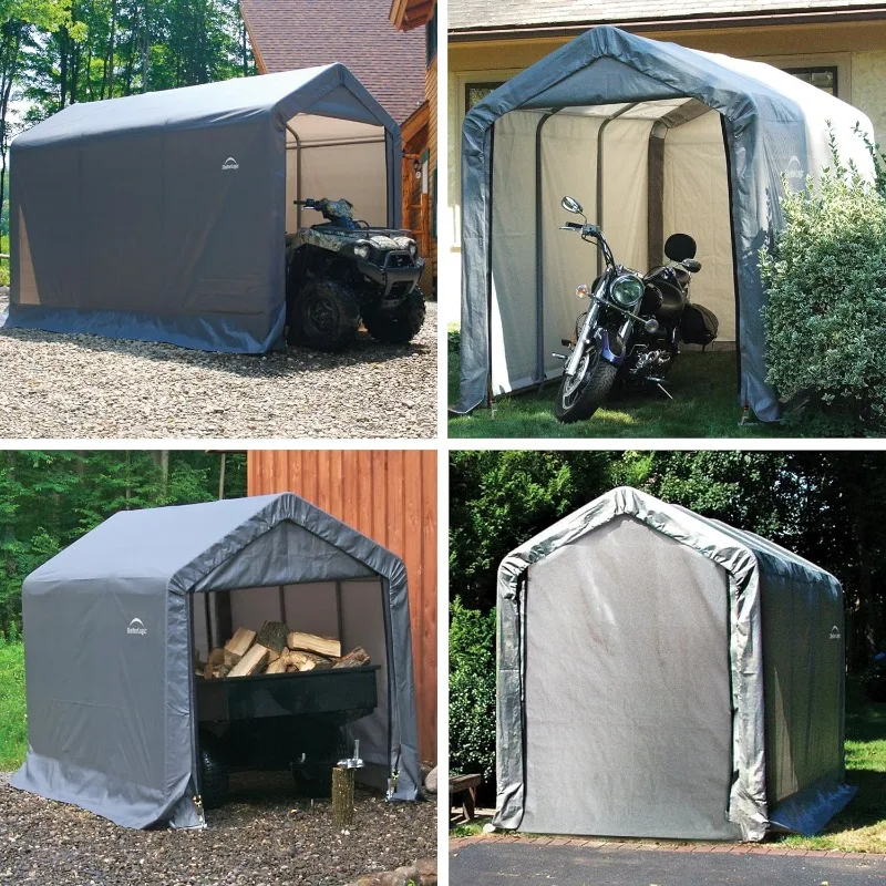 6' x 12' x 8' Shed-in-a-Box All Season Steel Metal Peak Roof Outdoor Storage Shed with Waterproof Cover and Heavy Duty Reusable