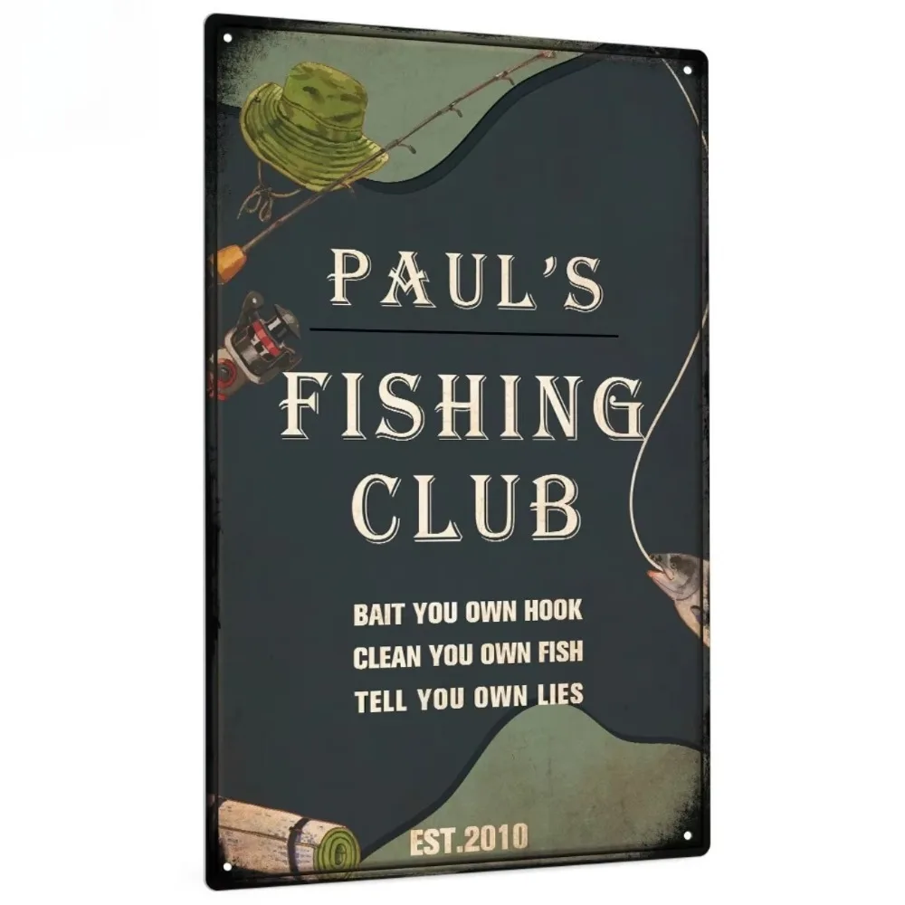 CIFbuy Custom Metal Fishing Club Sign, Personalized Bait Your Own Hook Quote Aluminum Plaque Backyard Wall Decor
