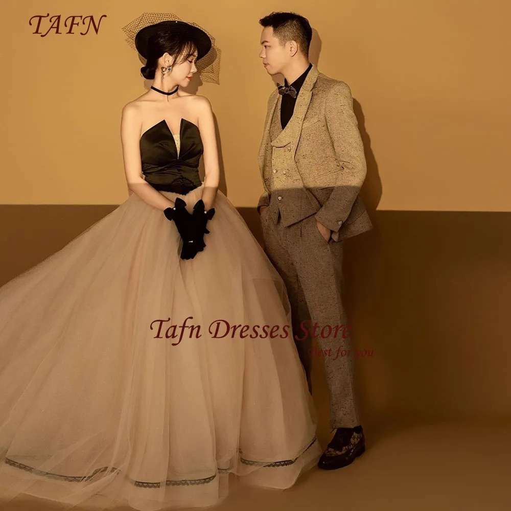 

TAFN Elegant Korea Photo Shoot Dresses Contrast Color Wedding Dresses Strapless A-line Sweep Train Bridal Gown Custom Made