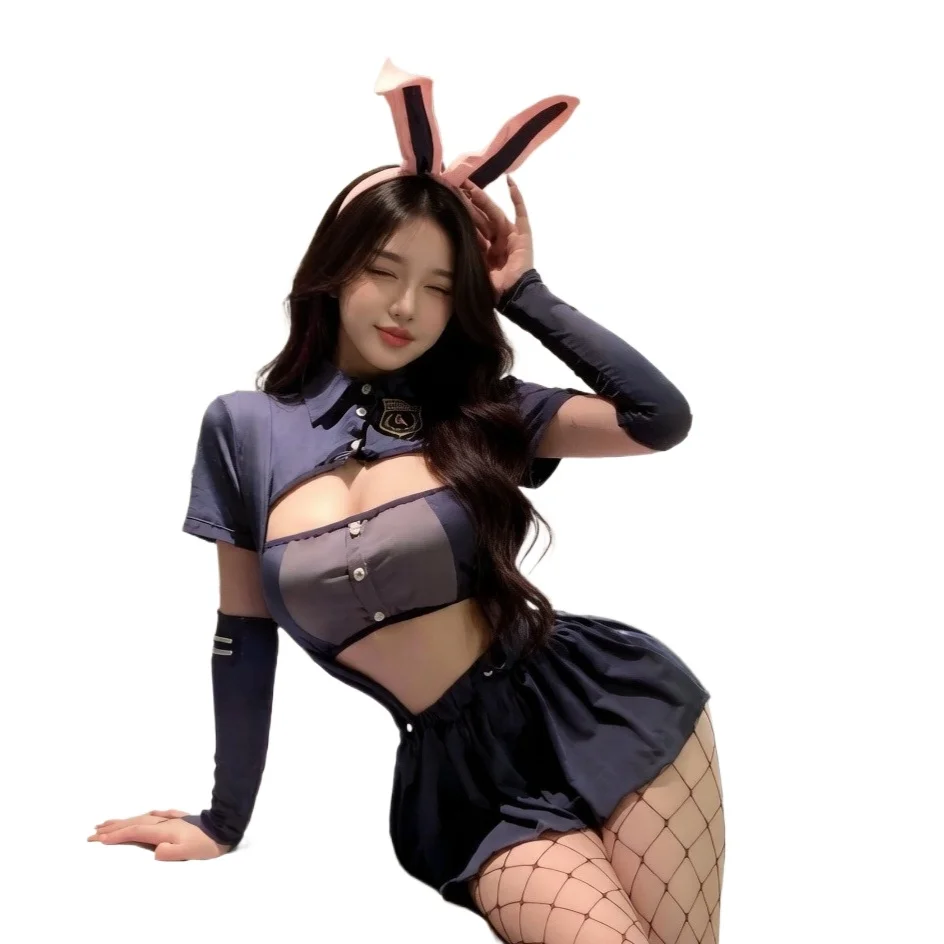Disfraces de Cosplay de Conejita de Anime Japonés para Mujer, Vestido de Lolita Dulce, Disfraz de Policía, Disfraz de Sirvienta, Lencería de Halloween, Conjunto de Uniforme de Bar Porno