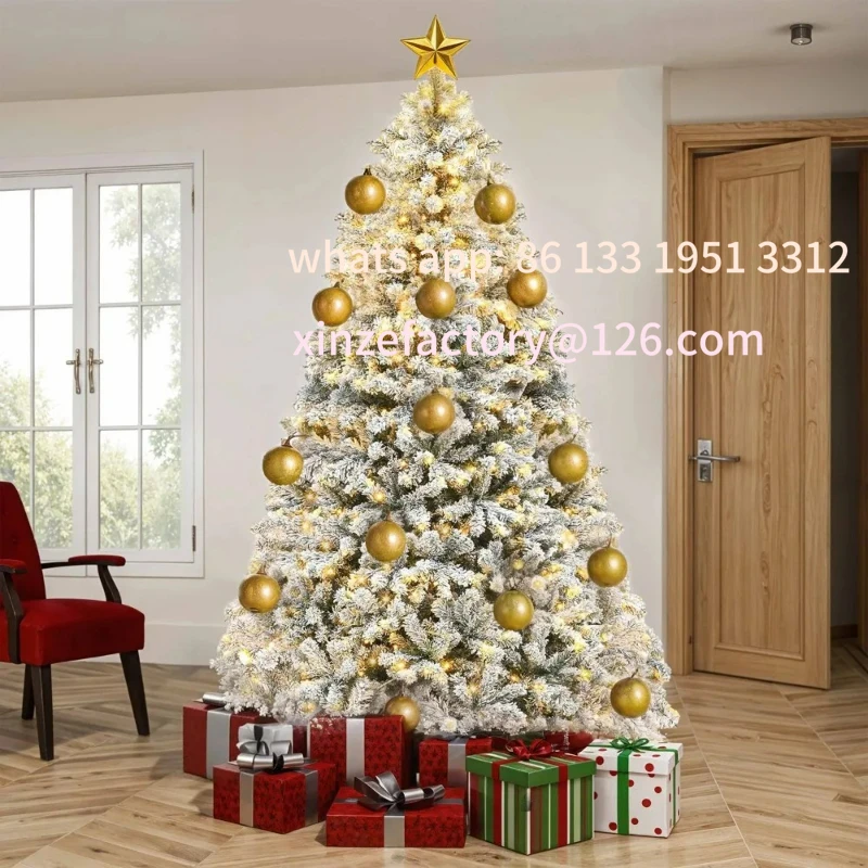 

Customizable 9ft Prelit Snow Flocked Christmas Tree with Remote Hinged Pine 2150 Branch Tips